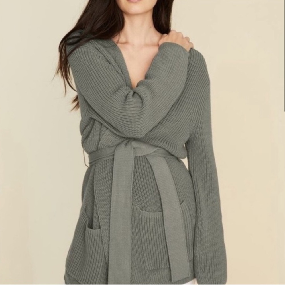 Jenni Kayne Sage Green Ribbed Belted Cardigan